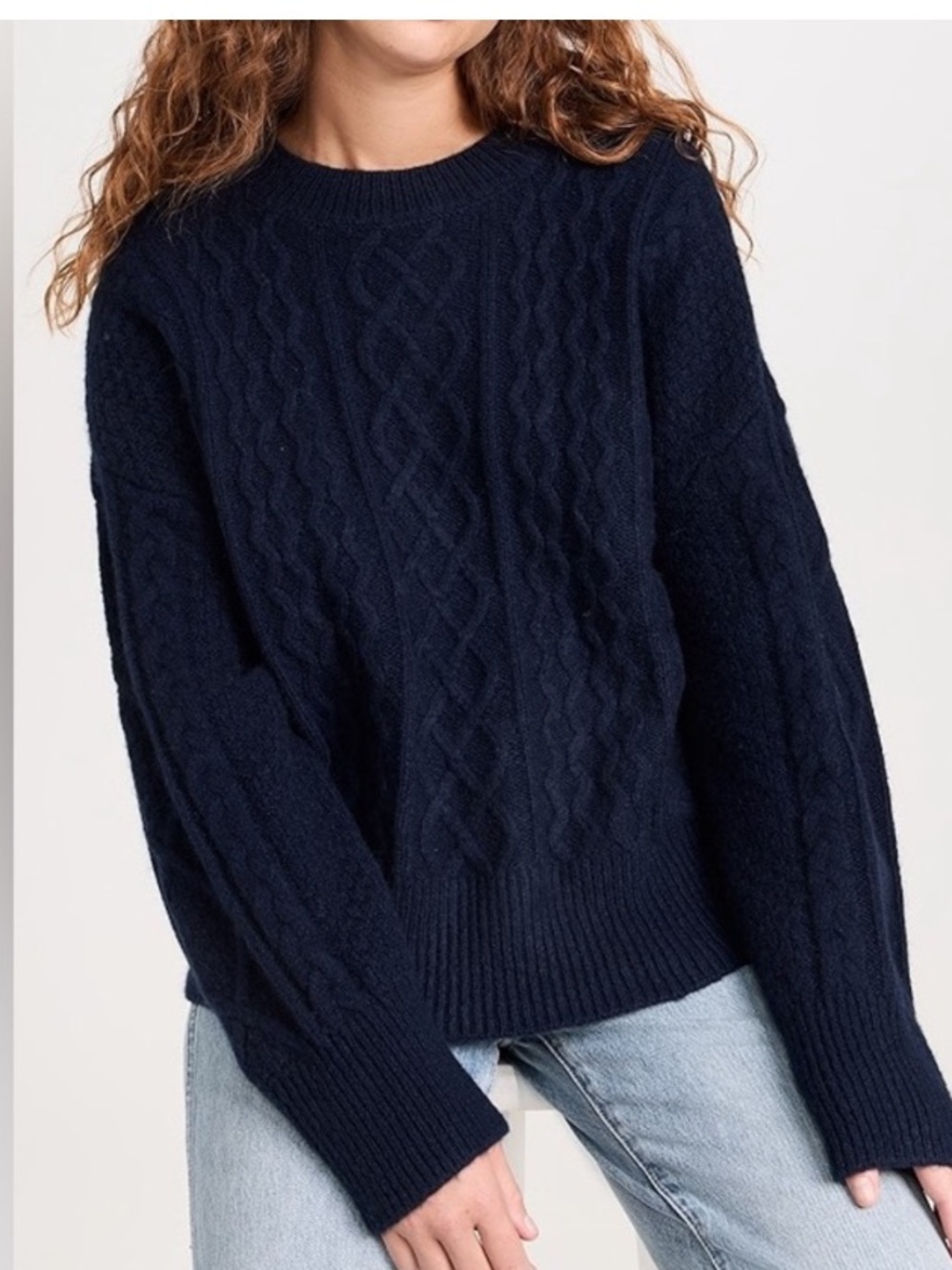 Favorite Daughter The Oversized Cable Knit Sweater Navy Pullover Wool Cashmere M